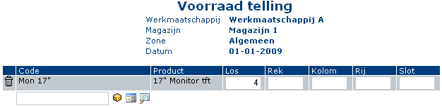 Voorraad telling product invoer