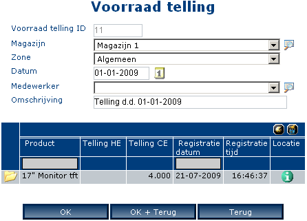 Voorraad telling wijzigen